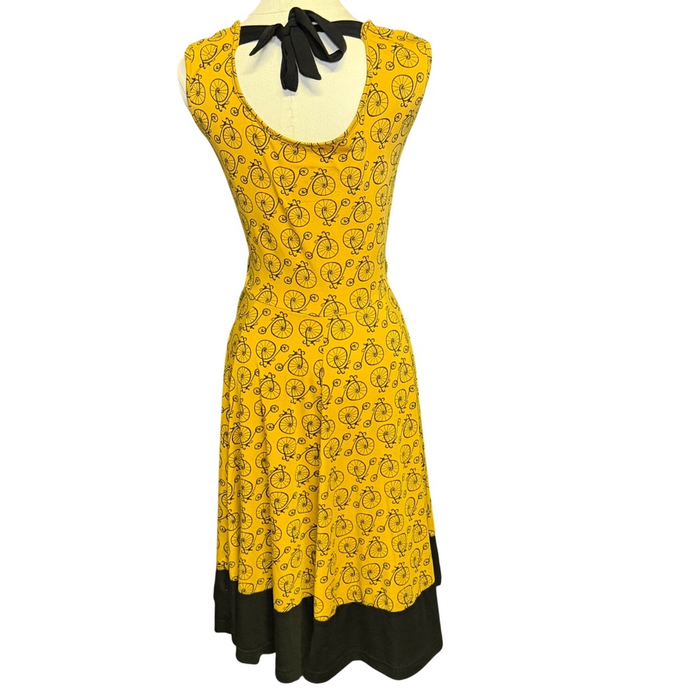 Effie's Heart Bicycle Print Midi Dress Womens L Yellow Good Penny Farthing